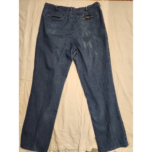 VTG 80s JORDACHE‎ FULLER FIT STRAIGHT LEG JEANS 38x34 Pin Striped Leather Horse - Picture 4 of 10